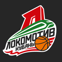 Full-color logo of Lokomotiv-Kuban with white border, russian, black background